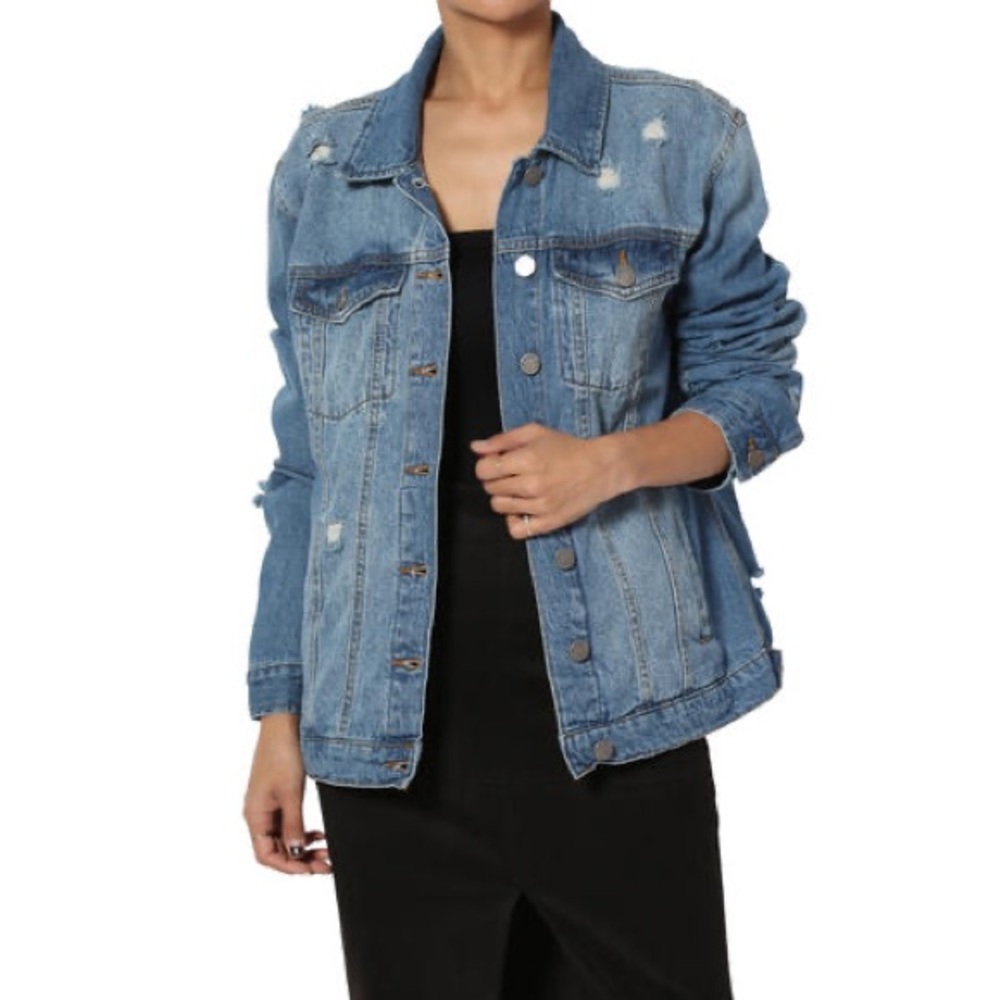 Oversized distressed denim jacket